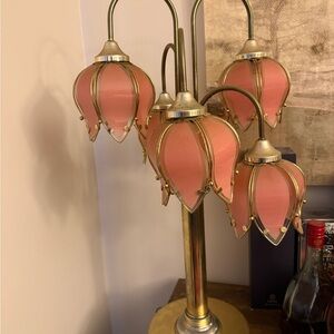 Vinatage Hollywood Regency Lotus pink Table  Lamp 32”